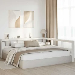 vidaXL Camas Y Accesorios-Cabecero librería en forma de L madera maciza pino 200cm