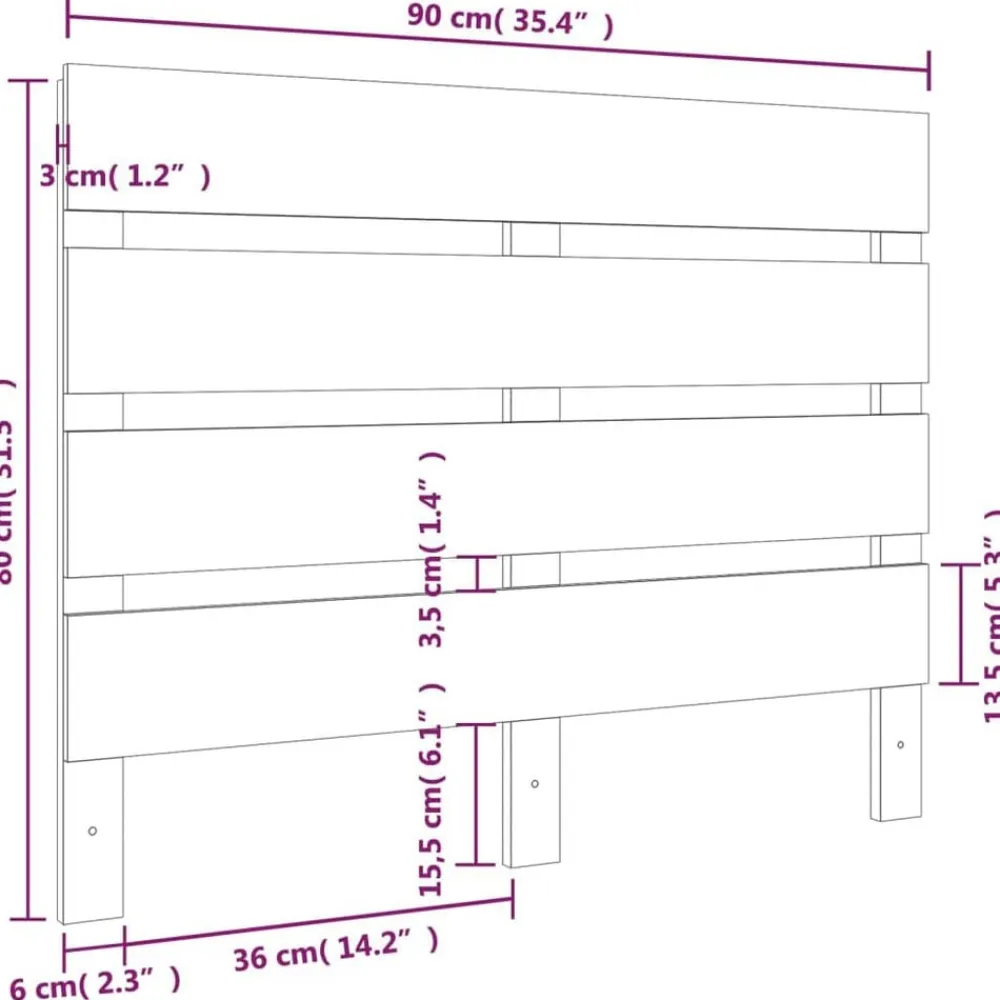 vidaXL Camas Y Accesorios-Cabecero madera maciza de pino 90x3x80 cm