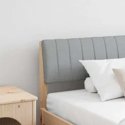 vidaXL Cabecero tapizado Gris Claro 200 cm Madera de pino macizo Marr&oacute;n y gris claro Outlet