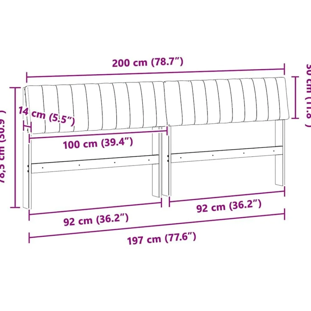 vidaXL Cabecero tapizado Gris Claro 200 cm Madera de pino macizo Marrón y gris claro Outlet