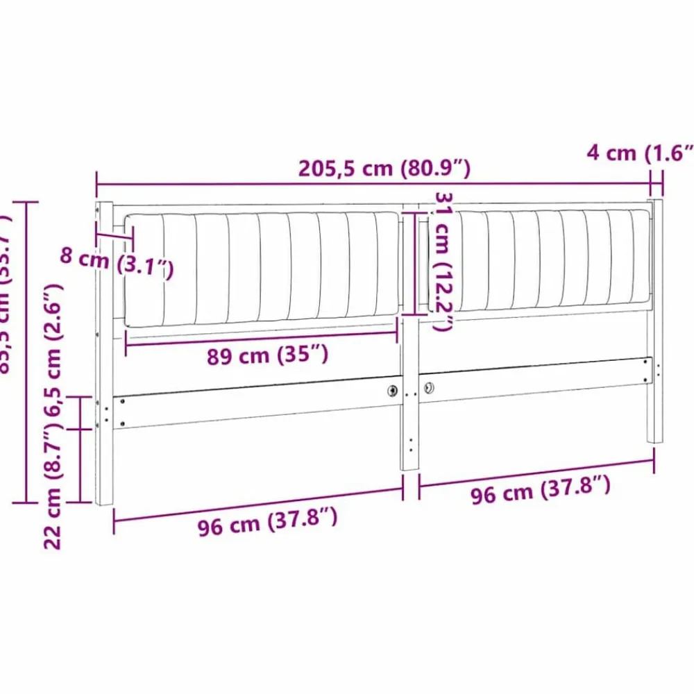 vidaXL Cabecero tapizado Marrón 200 cm Madera de pino macizo Marrón y taupe