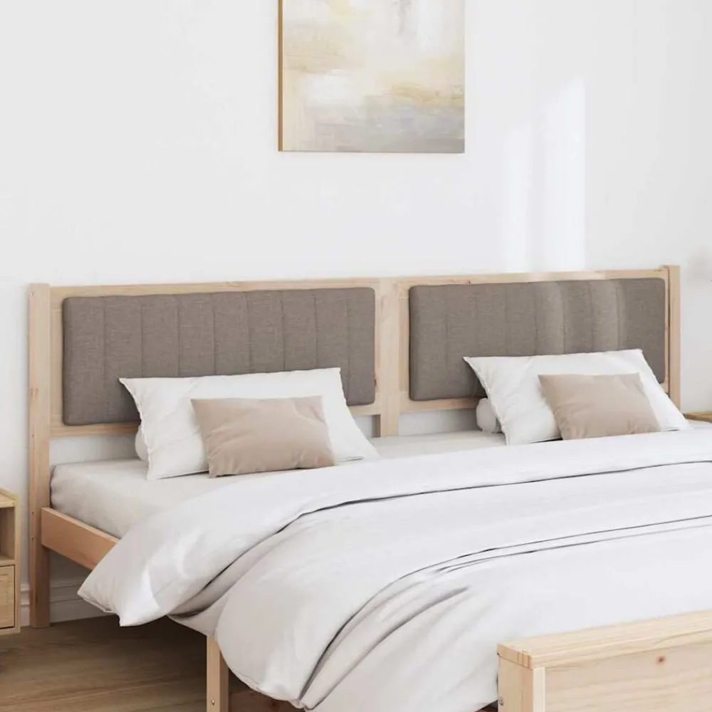 vidaXL Cabecero tapizado Marrón 200 cm Madera de pino macizo Marrón y taupe