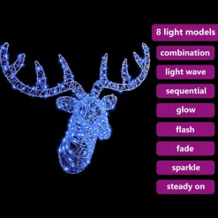 vidaXL Cabeza de Reno con 140 LED 68 x 36,5 x 62,5 cm Acrílico Azul Sale