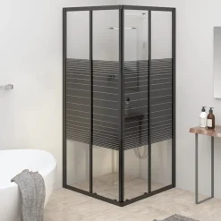 vidaXL Cabina de ducha a rayas ESG negra 80x80x180 cm Clearance