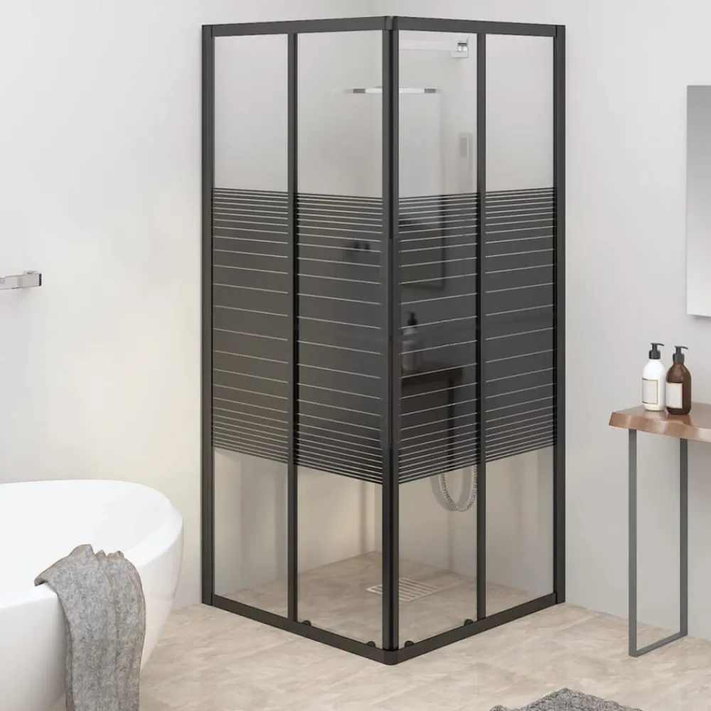 vidaXL Cabina de ducha a rayas ESG negra 80x80x180 cm Clearance