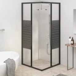 vidaXL Cabina de ducha a rayas ESG negra 80x80x180 cm Clearance