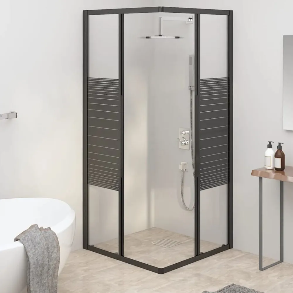 vidaXL Cabina de ducha a rayas ESG negra 80x80x180 cm Clearance