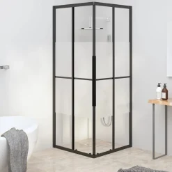 vidaXL Cabina de ducha ESG semiesmerilado negro 80x80x180 cm