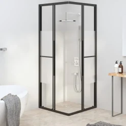 vidaXL Cabina de ducha ESG semiesmerilado negro 80x80x180 cm