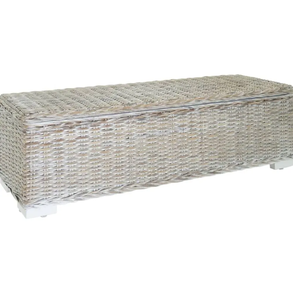 vidaXL Caja almacenaje madera caoba y ratán Kubu natural 110 cm Blanco Online