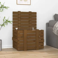 vidaXL Productos Del Hogar-Caja almacenaje madera maciza pino marrón miel 58x40,5x42 cm