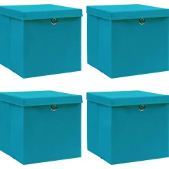 vidaXL Productos Del Hogar-Caja de almacenaje con tapa 4 uds tela azul celeste 32x32x32 cm