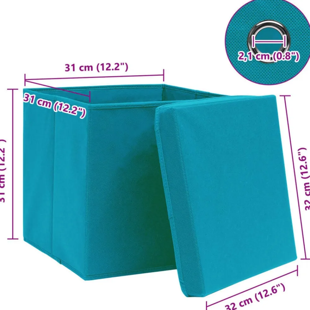 vidaXL Productos Del Hogar-Caja de almacenaje con tapa 4 uds tela azul celeste 32x32x32 cm