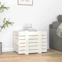 vidaXL Productos Del Hogar-Caja de almacenaje madera maciza de pino blanca 58x40,5x42 cm