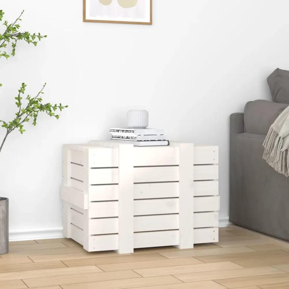 vidaXL Productos Del Hogar-Caja de almacenaje madera maciza de pino blanca 58x40,5x42 cm