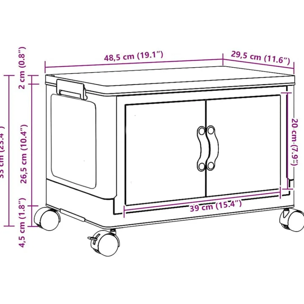 vidaXL Herramientas-Caja de almacenaje apilable con ruedas 28 l 48,5x29,5x33 cm