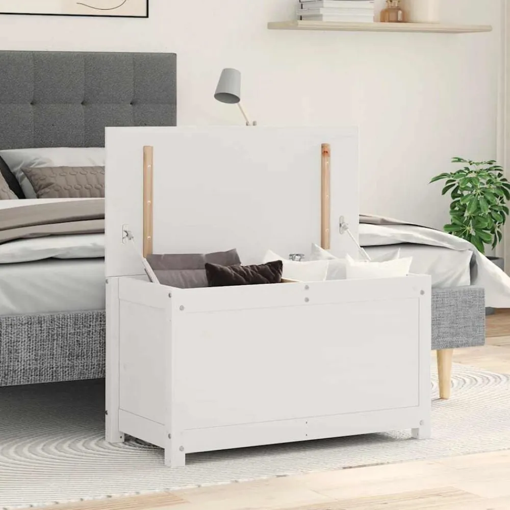 vidaXL Caja de almacenaje madera maciza de pino 80x40x45,5 cm Blanco Best
