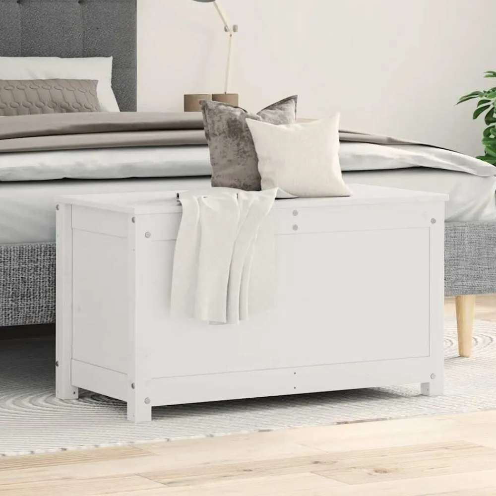 vidaXL Caja de almacenaje madera maciza de pino 80x40x45,5 cm Blanco Best