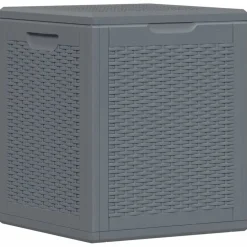 vidaXL Caja de almacenaje para jardín PP aspecto de ratán 90 L Gris Sale