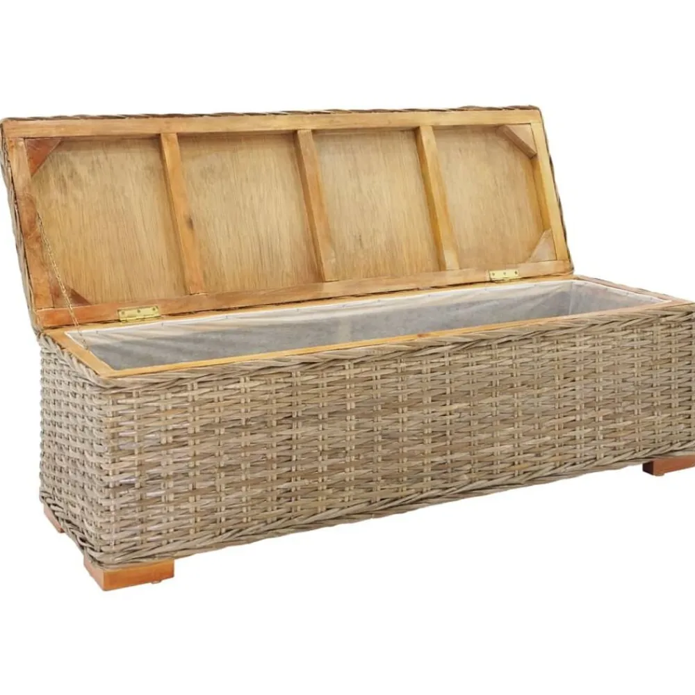 vidaXL Caja de almacenaje madera de caoba y ratán Kubu natural 110 cm Marrón Online