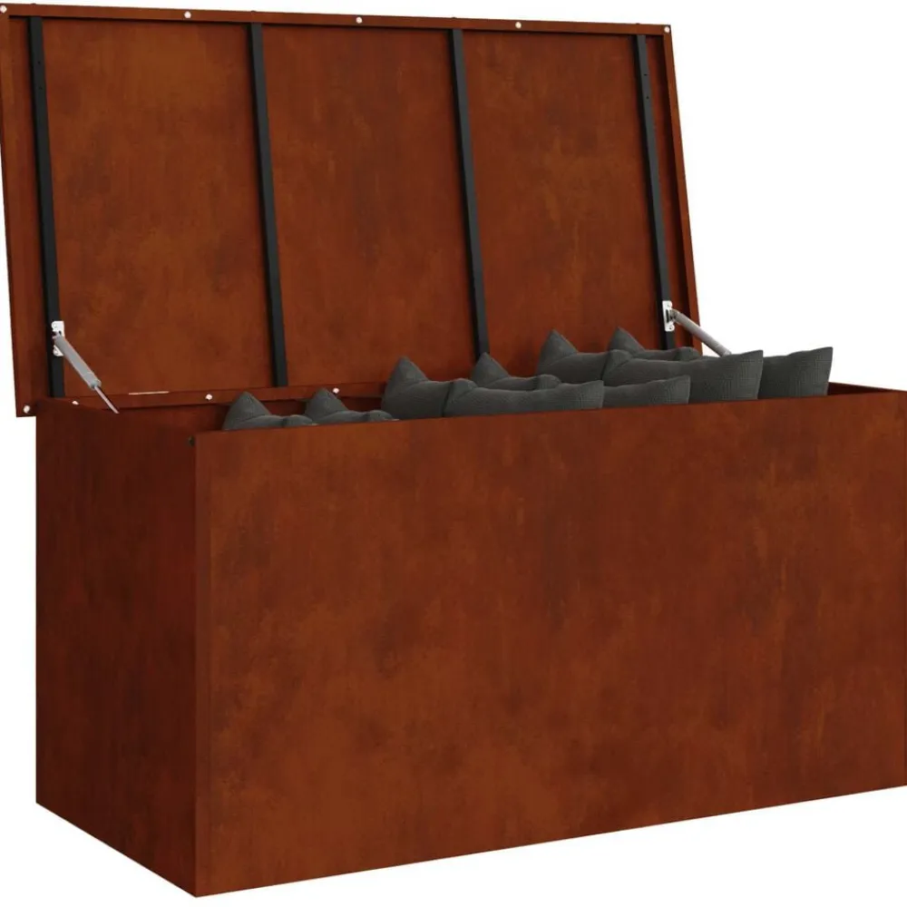 vidaXL Caja de Almacenamiento Exterior Oxidado 100 x 50,5 x 50 cm Acero oxidado Discount