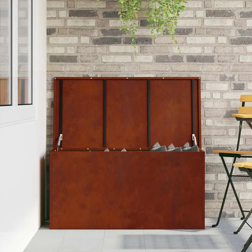 vidaXL Caja de Almacenamiento Exterior Oxidado 100 x 50,5 x 50 cm Acero oxidado Discount