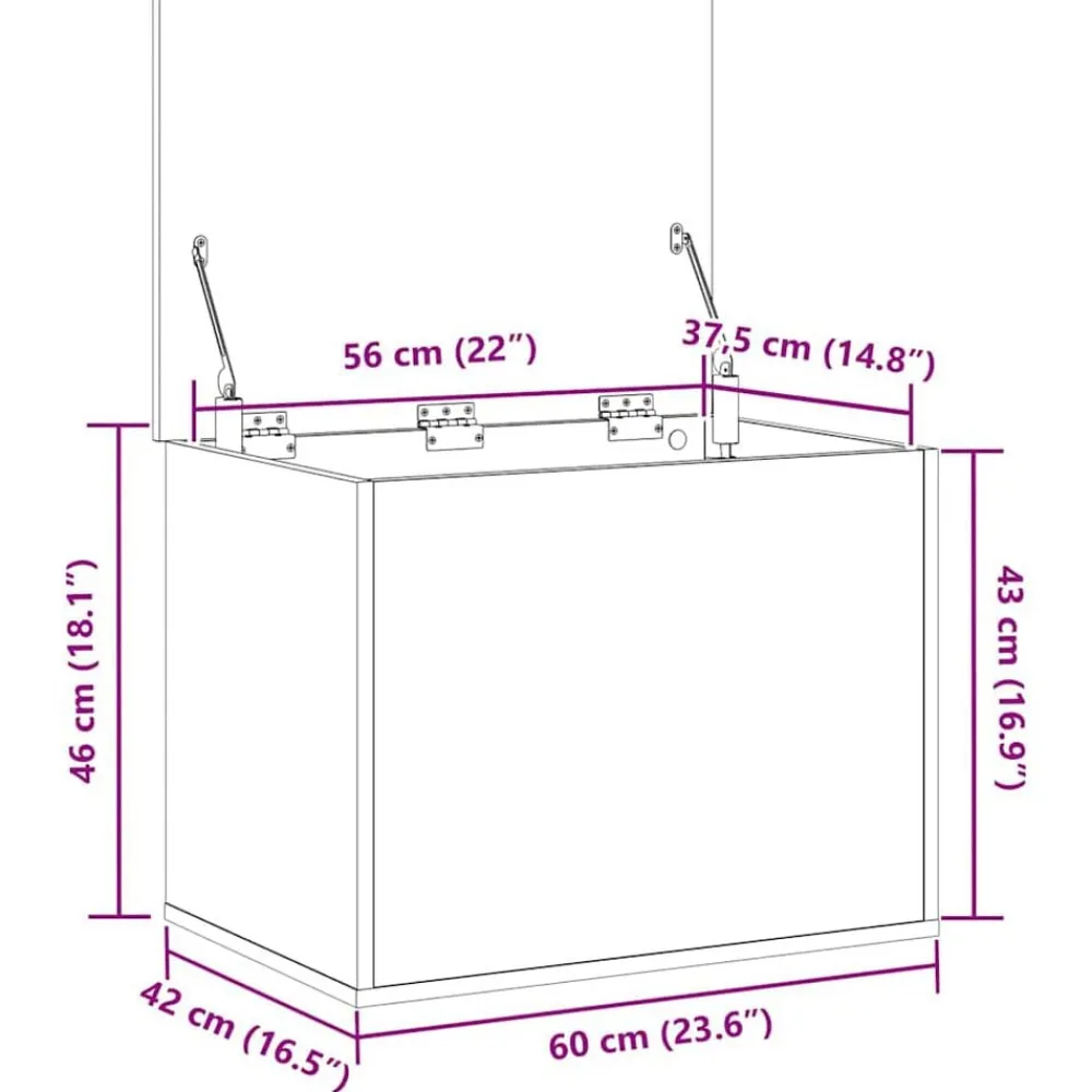vidaXL Caja de Almacenamiento 60 x 42 x 46 cm Roble negro Discount