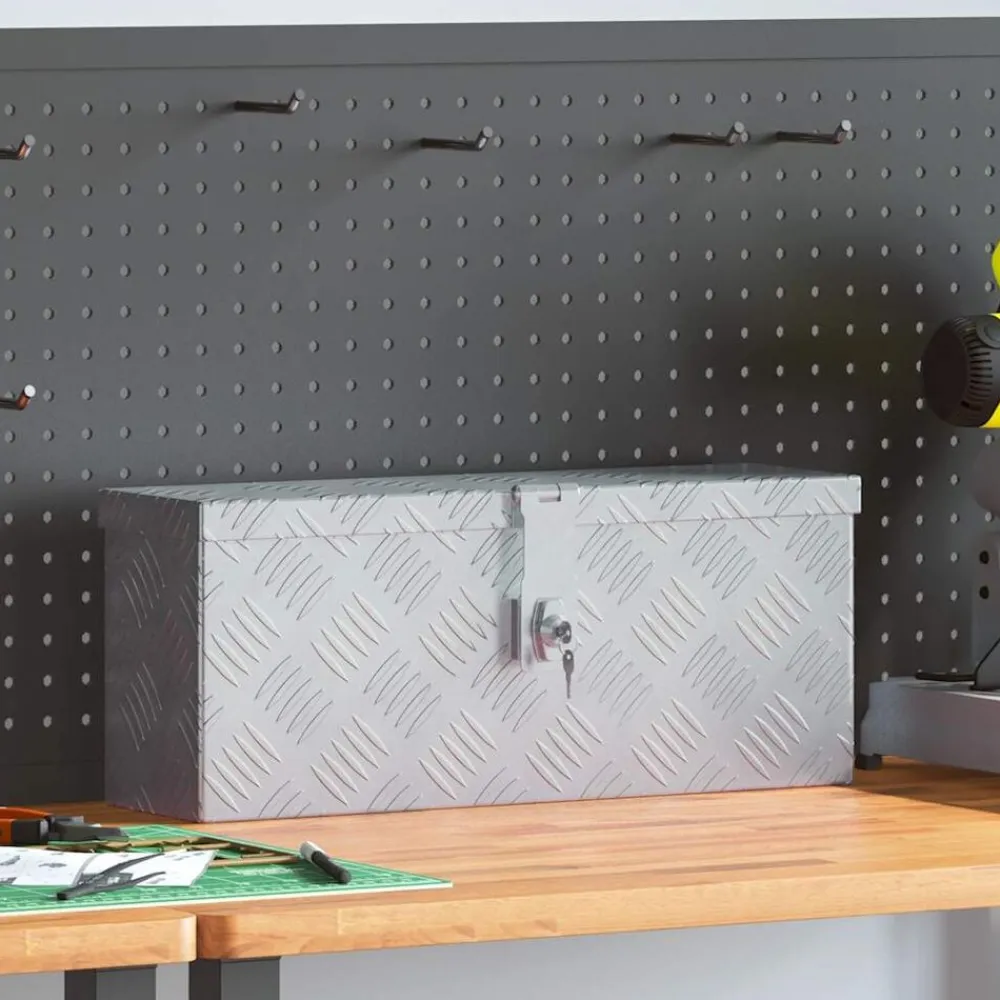 vidaXL Caja de aluminio 48,5x14x20 cm plateada Plateado Clearance