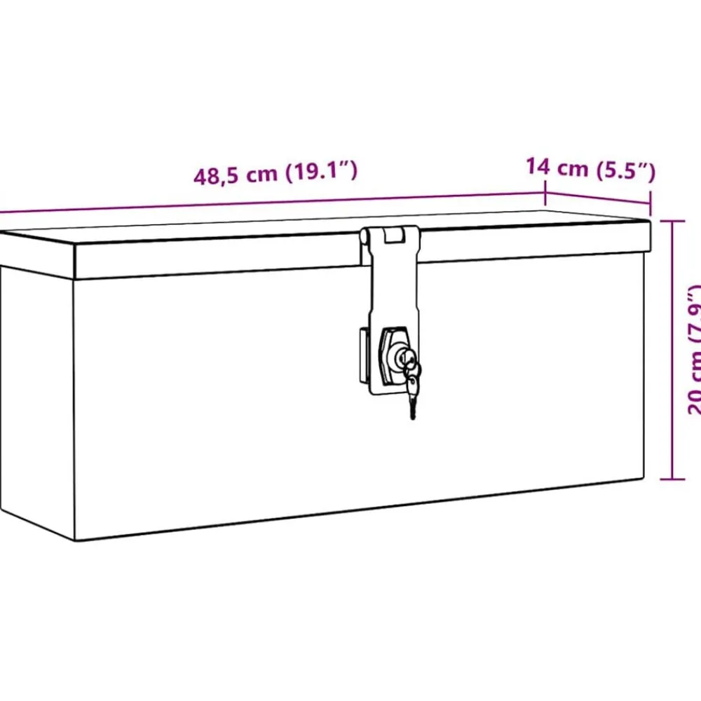 vidaXL Caja de aluminio 48,5x14x20 cm plateada Plateado Clearance