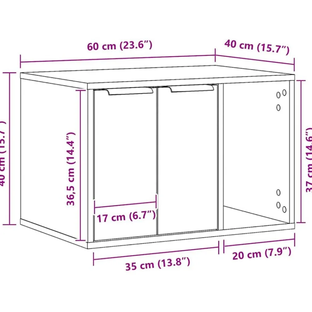 vidaXL Caja de arena para gatos de , 60 x 40 x 40 cm, madera de ingeniería Roble negro Best