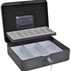 vidaXL Caja de dinero con cerradura Gris oscuro 30 x 24 x 9 cm Acero Outlet