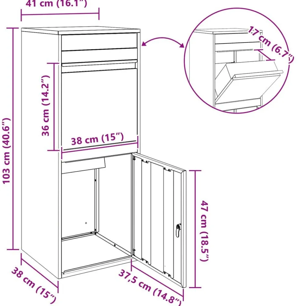 vidaXL Decoración-Caja de entrega de paquetes 41 x 38 x 103 cm Acero