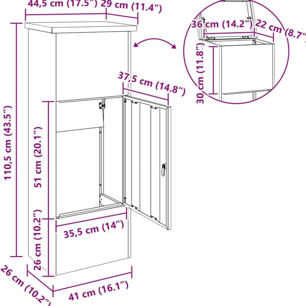 vidaXL Caja de entrega de paquetes Oxidado 44,5 x 29 x 110,5 cm Acero oxidado Sale