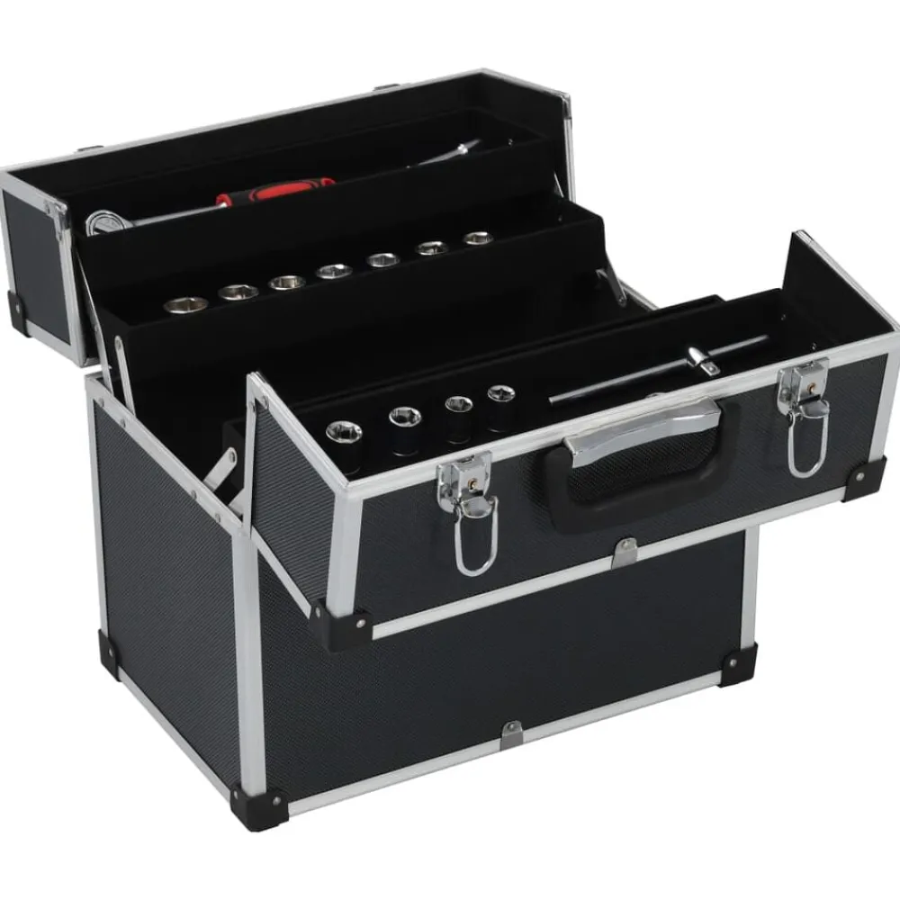 vidaXL Caja de herramientas aluminio negro 38x22,5x34 cm Sale