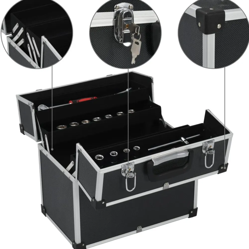 vidaXL Caja de herramientas aluminio negro 38x22,5x34 cm Sale