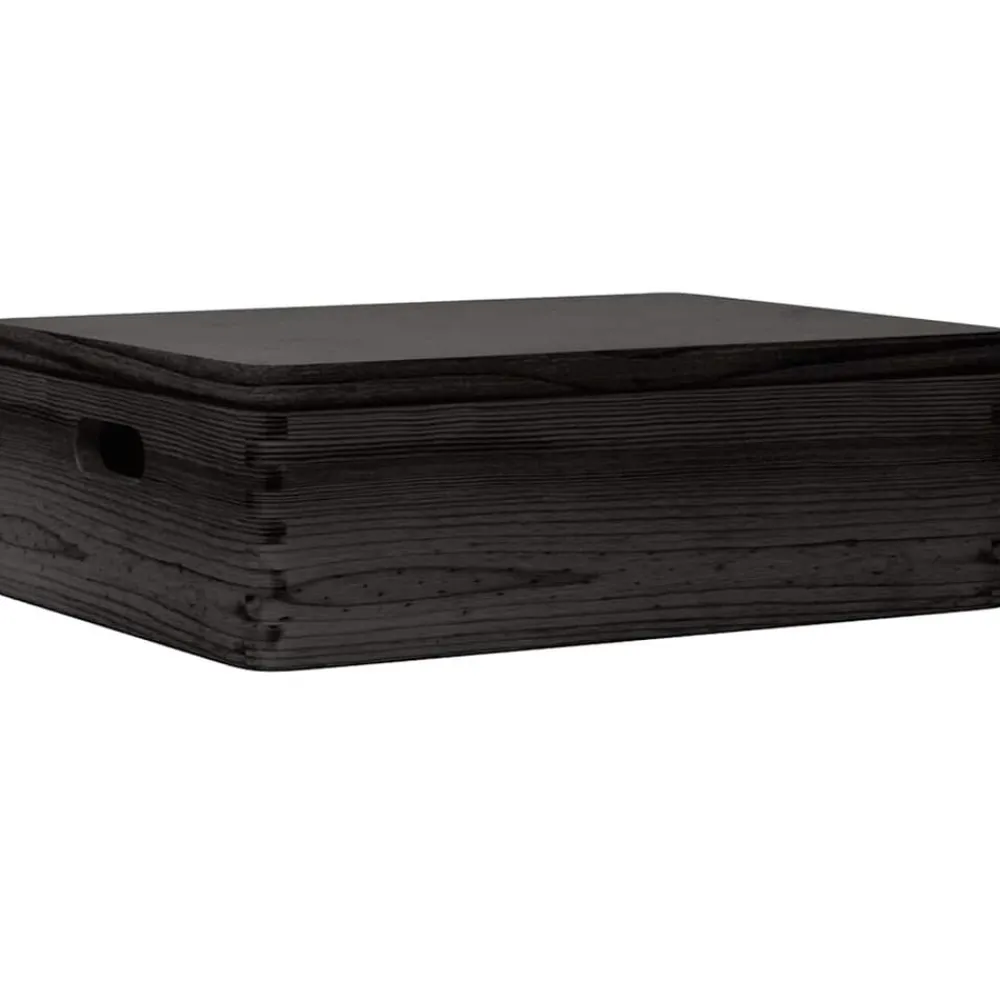 vidaXL Caja de madera tapa y asas madera maciza pino negra 40x30x13 cm Negro