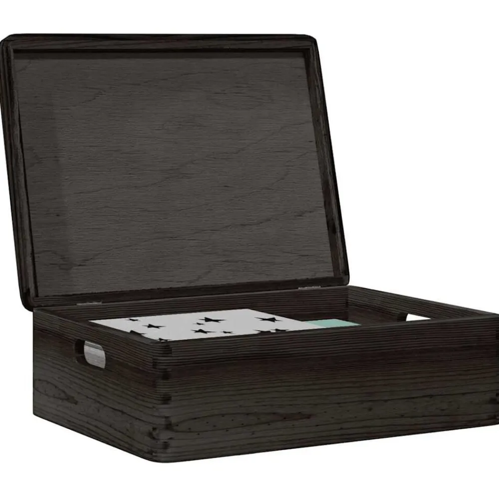 vidaXL Caja de madera tapa y asas madera maciza pino negra 40x30x13 cm Negro