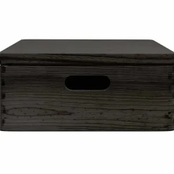 vidaXL Caja de madera tapa y asas madera maciza pino negra 40x30x13 cm Negro