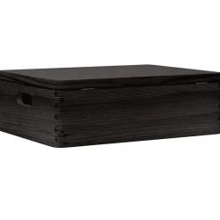 vidaXL Caja de madera tapa y asas madera maciza pino negra 40x30x13 cm Negro