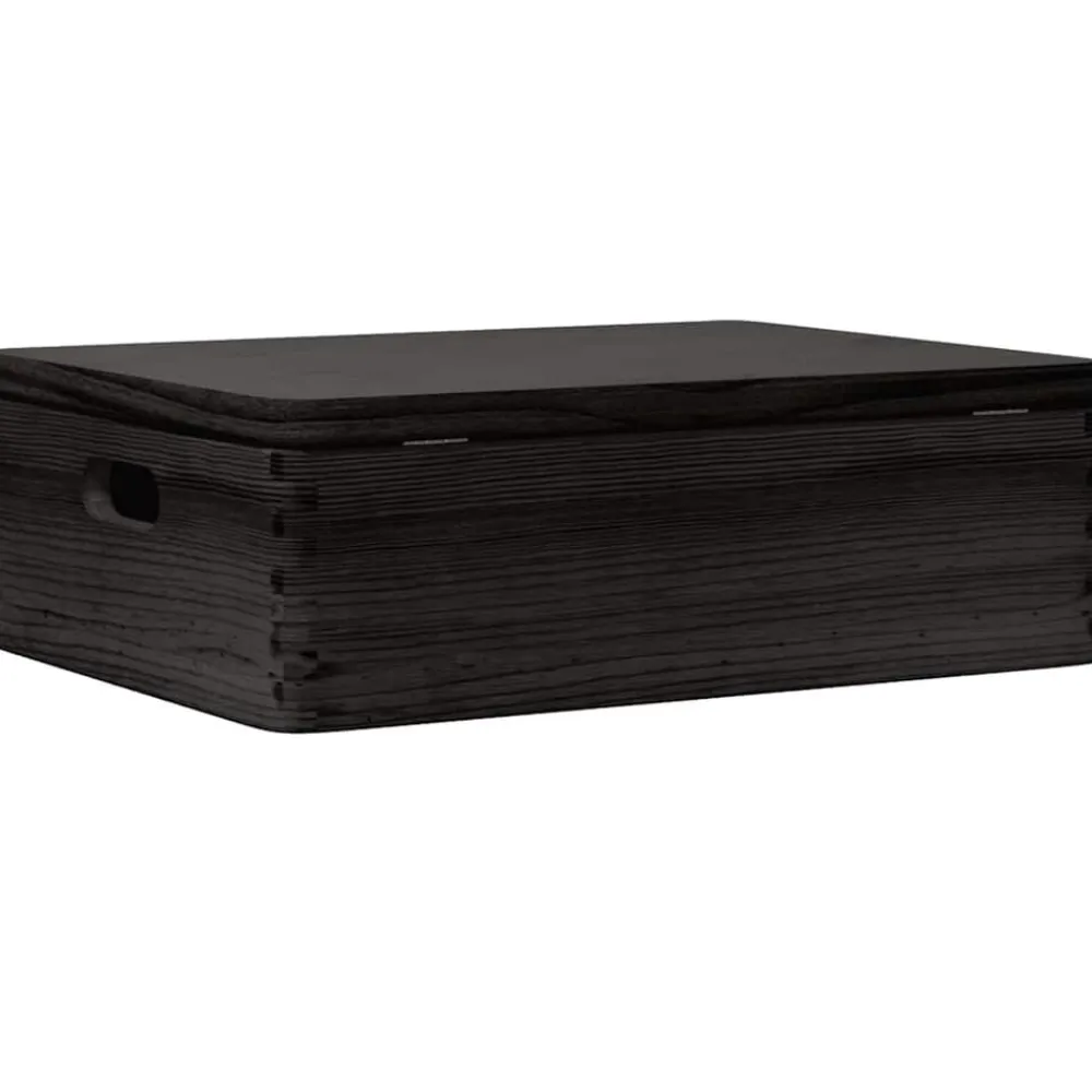 vidaXL Caja de madera tapa y asas madera maciza pino negra 40x30x13 cm Negro