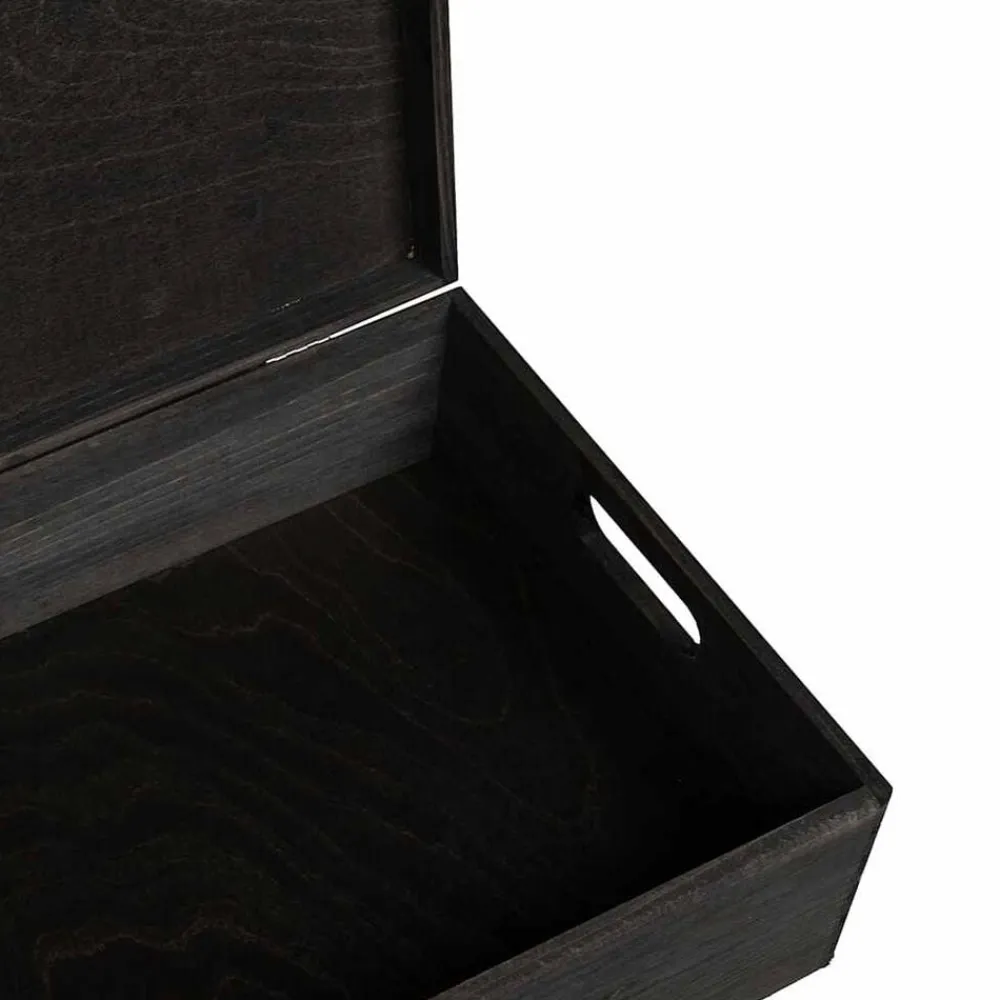 vidaXL Caja de madera tapa y asas madera maciza pino negra 40x30x13 cm Negro