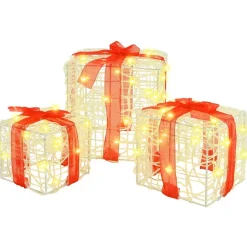 vidaXL Decoración-Caja de Regalo con 60 LED 3 pcs cálido 20 x 20 x 20 cm Acrílico