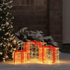 vidaXL Decoración-Caja de Regalo con 60 LED 3 pcs cálido 20 x 20 x 20 cm Acrílico