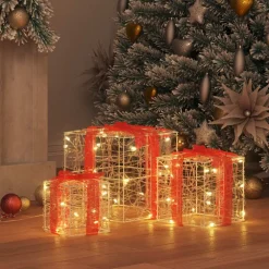vidaXL Decoración-Caja de Regalo con 60 LED 3 pcs cálido 20 x 20 x 20 cm Acrílico
