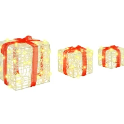 vidaXL Decoración-Caja de Regalo con 60 LED 3 pcs cálido 20 x 20 x 20 cm Acrílico