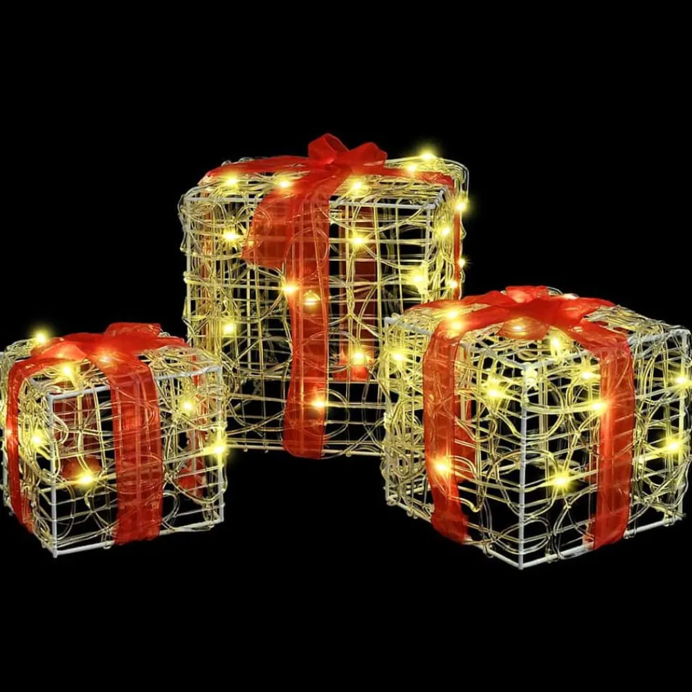 vidaXL Decoración-Caja de Regalo con 60 LED 3 pcs cálido 20 x 20 x 20 cm Acrílico