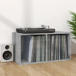 vidaXL Caja para discos de vinilo madera contrachapada gris 71x34x36cm Gris hormig&oacute;n Discount