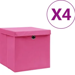 vidaXL Productos Del Hogar-Cajas de almacenaje con tapas 4 uds rosa 28x28x28 cm