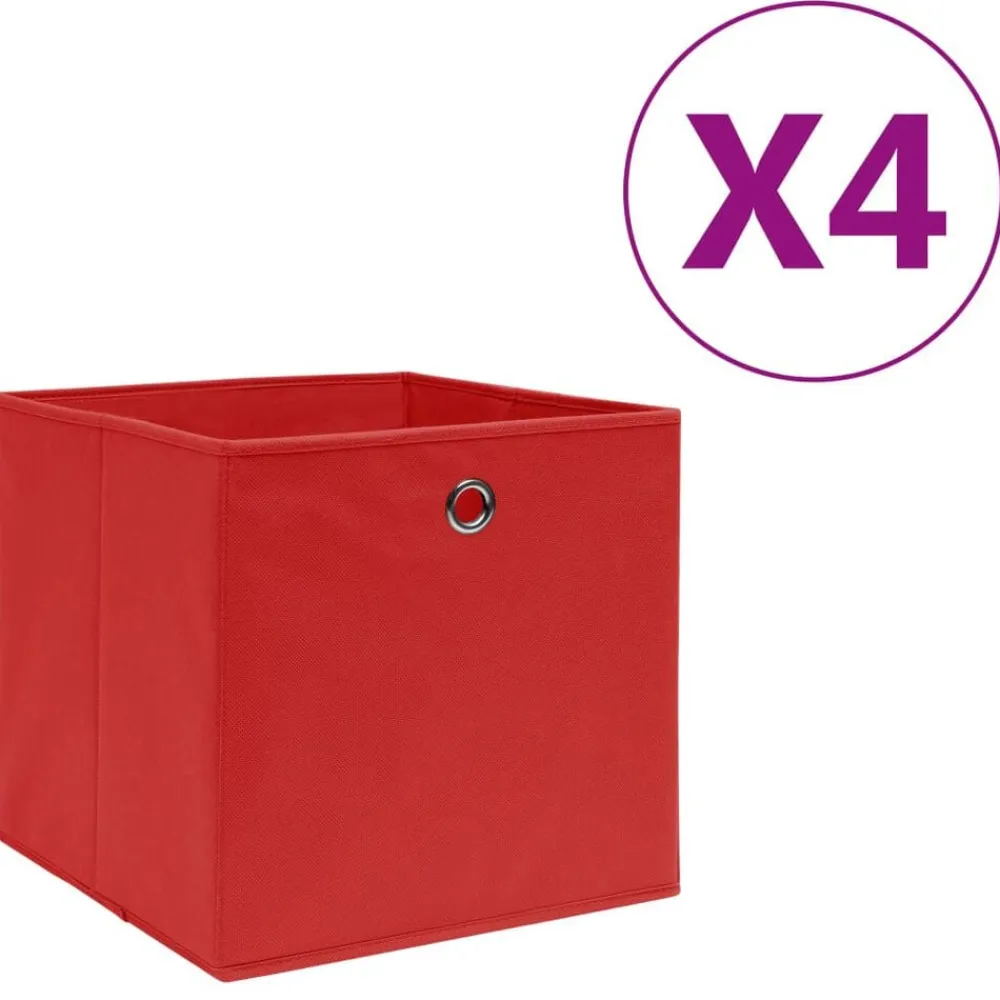 vidaXL Cajas de almacenaje 4 uds tela no tejida 28x28x28 cm Rojo New