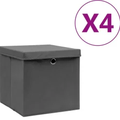vidaXL Cajas de almacenaje con tapas 4 uds gris 28x28x28 cm Gris con tapas Clearance
